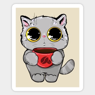 cat with cup coffee Magnet